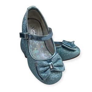 Stelle Girls Heels Blue Glitter Bow Dress Up Shoes Size 7